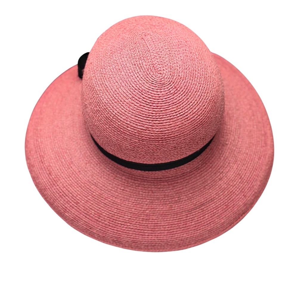 Annabel Ingall Australia Pink Straw Wide Brim Sun Hat Ribbon Summer Vacation OS - Picture 7 of 7